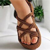 Milena Kauçuk Tabanlı Kadın Halat Tarçın Sandalet