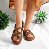 Milena Kauçuk Tabanlı Kadın Halat Tarçın Sandalet