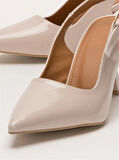 Kadın Sivri Burun Arkası Açık 8 Cm Topuklu Ayakkabı BEJ