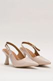 Kadın Sivri Burun Arkası Açık 8 Cm Topuklu Ayakkabı BEJ