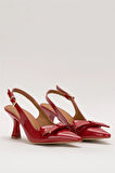 Kadın Fiyonk Tokalı Sivri Burun Arkası Açık 8 Cm Topuklu Ayakkabı KIRMIZI