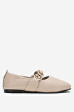 Kadın Oval Burun Aksesuar Bantlı Babet Ayakkabı  BEJ