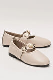 Kadın Oval Burun Aksesuar Bantlı Babet Ayakkabı  BEJ