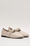 Kadın Oval Burun Aksesuar Bantlı Babet Ayakkabı  BEJ
