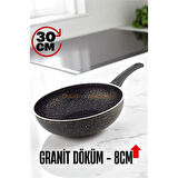 ModaCar Granit Döküm 8 Cm Derin Wok Tava - Yapışmaz Wok Tava -  30 Cm