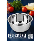 Modacar Inox Kase  - 20 Cm 1 Litre Karıştırma Kabı Profesyonel 304 Paslanmaz Çelik