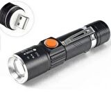 Mini Fener Dahili Batarya Kendinden USB Şarj Soketli T6 Led Zoom