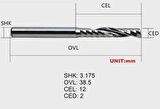 Gravür Tek Kenarlı Freze Bıçağı Spiral Akrilik Kesme 3.175x12mm 