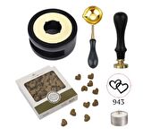 Davetiye Mum Mühürü Uygulama Seti Siyah Renk 943 Çifte Kalp