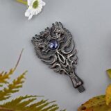 Kraliyet Mavi Taşlı Döküm Metal Mum Mühürü Sapı Gümüş Oksit 