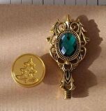 Kraliyet Yeşil Taşlı Döküm Metal Mum Mühürü Sapı Antik Gold