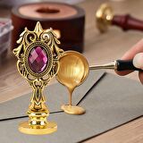 Kraliyet Yeşil Taşlı Döküm Metal Mum Mühürü Sapı Gold 1