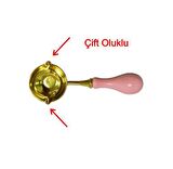 Mum Mühürü Çinko Eritme Kaşığı Çift Oluklu Ahşap Su Pembe Saplı