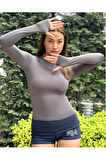 Basic Bisiklet Yaka Uzun Kollu Slim Fit Kadın Body T-shirt