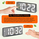 Upway HD LED Ekranlı Aynalı Tarih Termometre Alarm Hediyelik Dijital Masa Saati 