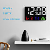  HyMark Dijital Duvar Saati Renkli HD LED Ekran 25X16 Cm Tarih Gün Sıcaklık Alarm USB Dekoratif