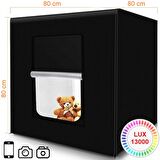 TriLine 80x80CM Profesyonel Stüdyo Led Işıklı Ürün Fotoğraf Çekim Çadırı