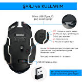 UpWay TW-Q13 Kablosuz Sessiz RGB LED Işıklı Şarjlı Ergonomik 2400DPI Gaming Mouse Siyah