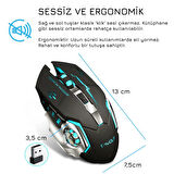 UpWay TW-Q13 Kablosuz Sessiz RGB LED Işıklı Şarjlı Ergonomik 2400DPI Gaming Mouse Siyah