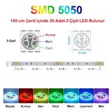 UpWay 5V USB 100cm RGB Şerit LED 3 Çipli SMD5050-30LED Ses Sensörlü Kumandalı