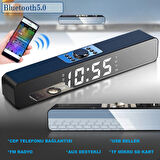 TriLine Bluetooth Hoparlör Şarjlı Yatay Ses Sistemi LED Ekran FM Çalar Saat Sıcaklık PC USB Aux Tf Kart