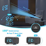 HyMark Mavi Projeksiyonlu Çalar Saat FM Radyo Dijital Saat USB Şarj Sıcaklık 4 Seviye Parlaklık