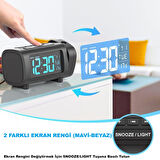 HyMark Mavi Projeksiyonlu Çalar Saat FM Radyo Dijital Saat USB Şarj Sıcaklık 4 Seviye Parlaklık