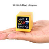 HyMark Akıllı Mini Hava Durumu İstasyonu 1.54 inç LED LCD 28x28mm Dijital Ekran WiFi Saat Sıcaklık Nem