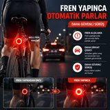 TriLine Akıllı Bisiklet Kuyruk Lambası Fren Sensörlü Type-C Şarjlı IPX6 Su Geçirmez LED Arka Stop Işığı