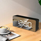 HyMark Dijital Çalar Saat Usb/Pil Aynalı LED Termometre Alarm Gece Modlu Eletronik Saat