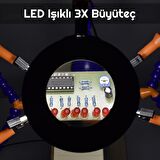 UpWay LED Işıklı 3X Büyüteç Lehim Havya Masa Sehpa Standı Yardımcı Esnek Tutucu Kol