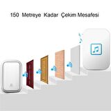 Cacazi 2 Buton 1 Alıcı Su Geçirmez Beyaz Pilsiz Kablosuz LED Kapı Zili