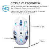 UpWay TW-Q13 Kablosuz Sessiz RGB LED Işıklı Şarjlı Ergonomik 2400DPI Gaming Mouse Beyaz