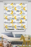 Ay Dede Ve Sarı Bulut Baskılı Çocuk Odası Perdesi - Dijital Baskılı Zebra Stor Perde