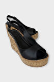 Yandan Tokalı Önü Açık Dolgu Taban Sandalet Ayakkabı  SİYAH
