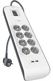 Belkin BSV804VF2M 900 Joule 2 USB'li 8'li 2 m Akım Korumalı Priz Teşhir