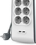 Belkin BSV804VF2M 900 Joule 2 USB'li 8'li 2 m Akım Korumalı Priz Teşhir