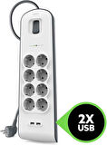 Belkin BSV804VF2M 900 Joule 2 USB'li 8'li 2 m Akım Korumalı Priz Teşhir
