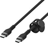 Belkin MacBookPro, iPadPro, GalaxyS22, Ultra, Plus - Siyah gibi cihazlar için Power Delivery PD ile hızlı şarj için BoostChargePro Flex Örgülü USB-C - USB-C Kablosu 1m USB-IF Onaylı