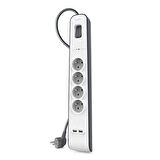 Belkin BSV401VF2M-V2 4'lü 2M Akım Korumalı Priz + 2'li 2.4A USB Girişi