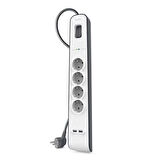 Belkin BSV401VF2M-V2 4'lü 2M Akım Korumalı Priz + 2'li 2.4A USB Girişi