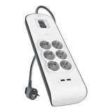Belkin BSV604VF2M-V2 6'lı 2M Akım Koruma Priz+2x USB-A