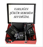 Sevgiliye Hediye Seti Siyah Dijital Kol Saati-Cüzdan-Kemer-Kartlık-Tesbih-3 Adet Bileklik