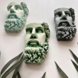 Antik Eskitme Dekoratif  Poseidon Beton Biblo Heykel 3'lü Set Ev Dekor Duvar Dekoru