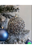 Yılbaşı Süsü 2'li Parıltılı Top Gümüş 10 cm