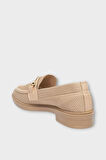 Toka Detaylı Triko Loafer Günlük Kadın Babet Ayakkabı BEJ