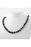 Karlı Obsidyen 8 mm Düğümlü Doğal Taş Kolye