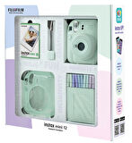 Fujifilm Instax Mini 12 10 Filmli Simli Pleksi Kılıf Mandal ve Kıskaçlı Resim Standlı Yeşil Fotoğraf