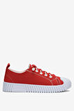 Unisex Kolay Giyilebilir Lastik Bağcıklı Spor Keten Sneaker Ayakkabı KIRMIZI