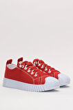 Unisex Kolay Giyilebilir Lastik Bağcıklı Spor Keten Sneaker Ayakkabı KIRMIZI